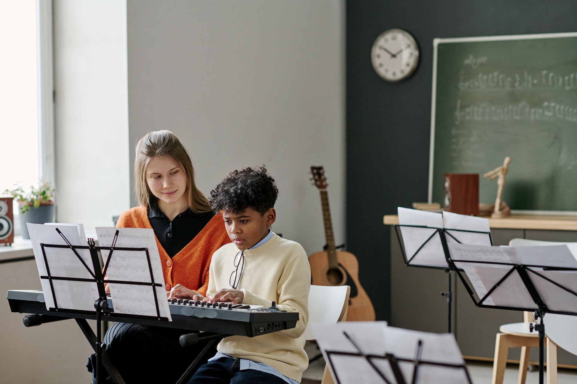 Black Boy Having Music Class